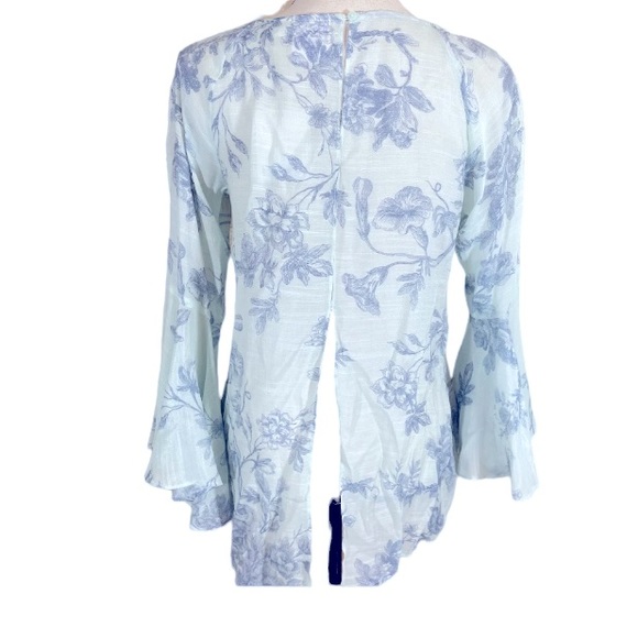 Lauren Conrad Floral Flutter Sleeve Top SeaFoam Green Women’s XL Split Back Boho - Picture 5 of 15